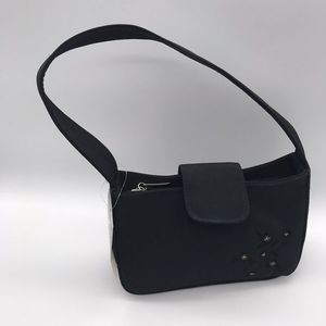 Little Black Purse Embroidered Floral Satiny Evening Bag‎ Top Handle Strap Zips